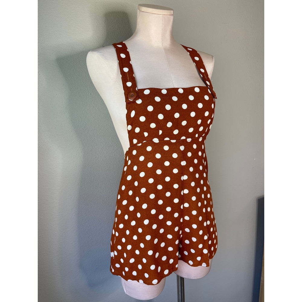 Kimchi Blue Romper Brown Polka Dot Stephie Shift Romper Size Small - Picture 3 of 11